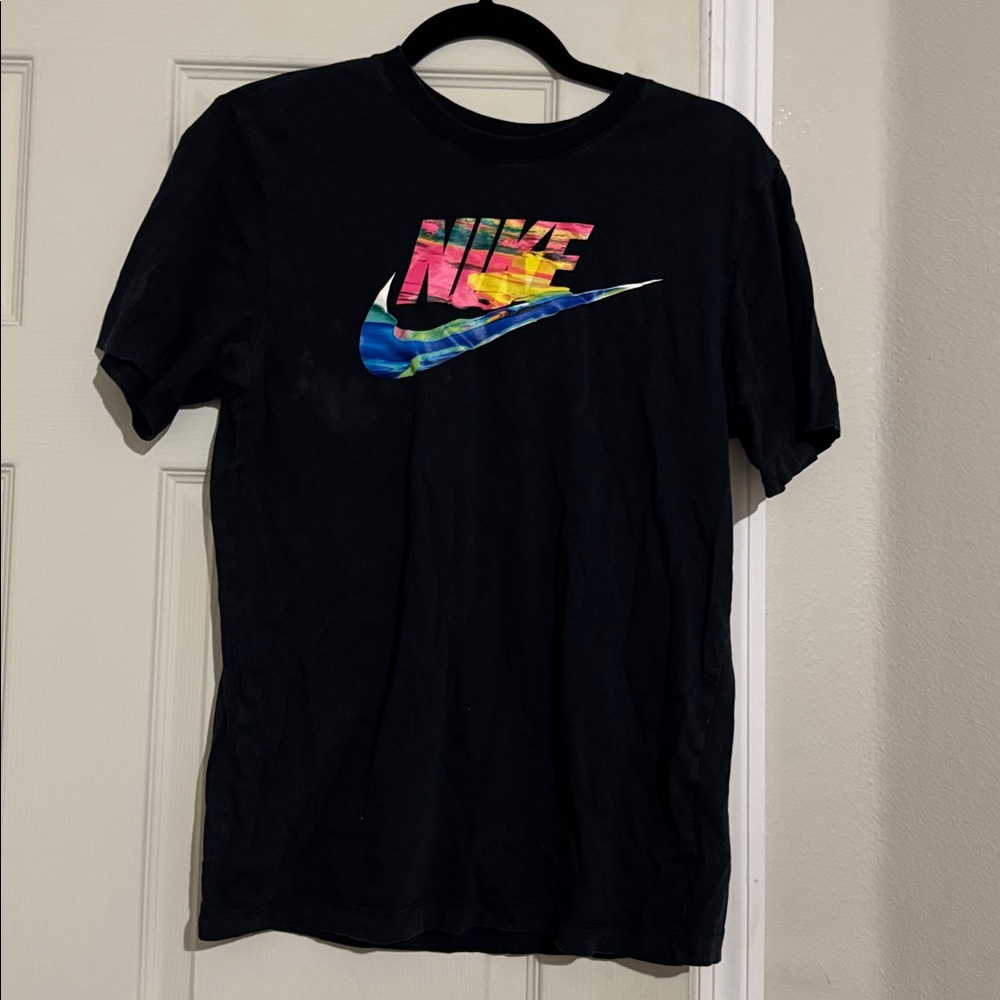 Nike Black Tee with Vibrant Multicolor Logo